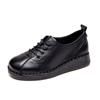 Sapatos Femininos Shanghai Jiezhou Primavera e Outono Boca Profunda Cadarço Retro Couro Desgastado Sapatos de Salto Único Couro de Camada Superior Sapatos de Trabalho Sapatos Flats Femininos