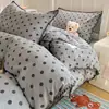 Juego de cuatro piezas estilo Ins con borde estampado de concha de algodón 100%, funda nórdica 100% algodón, sábana, sábana bajera ajustable, juego de tres piezas para dormitorio de estudiante