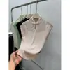Nuevo Top de Punto sin Mangas con Cuello Alto y Botones Estilo Chino para Mujer, Nuevo Diseño de Verano con Calados Ajustado Camiseta Base