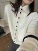 Moda 100% Lana Pura Cuello Alto Botón de Color Manga Larga Cárdigan de Punto de Lana Nuevo Casual para Mujer Otoño e Invierno