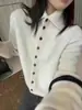 Cardigan de Lana Chic de Solapa de Moda de Este Año para Mujer, Nuevo Estilo Otoño e Invierno, Suéter de Punto Elegante y Sencillo de Un Solo Botón de Color Sólido