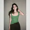 Linda Camiseta Regata Verde com Decote U para Mulheres da Tailândia, Única e Estilosa para o Verão, Pode Ser Usada como Roupa Externa ou Interna, Top Tendência