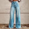 Estación Independiente Xiyin Aliexpress Nuevo para Europa y América Pantalones de Campana 3D con Transferencia de Calor Pantalones de Tela Simulada de Mezclilla Pantalones Sueltos