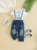 Conjunto de Peto de Mezclilla para Primer Cumpleaños Mono de Manga Corta Estilo Británico Ropa Infantil Exportación Transfronteriza Exclusivo Clase A