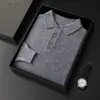 Suéter de cachemira para hombre de otoño e invierno con cuello POLO, jersey de lana de manga larga casual para negocios, camiseta básica de punto
