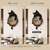 Relógio de Sala de Estar Estilo Vintage com Tema de Gato, Pintura Decorativa, Relógio de Parede Criativo para Parede de Fundo de TV, Arte de Parede com Relógio Artístico de Alta Qualidade