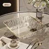 Bandeja de Frutas Dorada con Borde Dorado de Plástico para Mesa de Café de Sala de Estar, Bol para Frutas, Bandeja para Exhibir Snacks y Postres, Bandeja de Almacenamiento a Prueba de Polvo