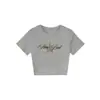 Camiseta Negra de Cuello Redondo, Hombro Normal, Manga Corta para Mujer, Diseño de Estampado de Estrella y Leopardo Estilo Americano, Top Ajustado y Favorecedor