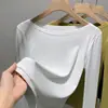 Camiseta Base de Modal para Mujer 2025 Nuevo Estilo Elegante de Hombros Descubiertos de Manga Larga con Cintura Elástica Top