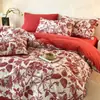 Suave y amigable con la piel, grado A, engrosado, todo algodón, cepillado, juego de cuatro piezas, algodón puro, estampado fresco, estilo de cuatro estaciones, juego de tres piezas para dormitorio