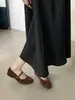 Zapatos de Ballet de Hada Doudoushow Primavera y Otoño 2024 Nuevos Punta Redonda Boca Baja Hebilla de Una Línea Tacón Plano Zapatos Mary Jane