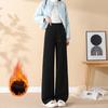Pantalones Casuales de Pierna Ancha de Corte Delgado Nuevos 2025 para Mujer, Acetato Lana, Otoño e Invierno, Forro Polar, Engrosados, Petite, Pantalones Rectos con Caída