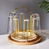 Prateleira de Vidro Criativa para Sala de Estar Cabide para Xícara de Chá Rack de Armazenamento Invertido para Copo de Água com Bandeja para Copo de Cerveja e Xícara de Café