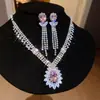 Brincos Anel Oval de Zircônia Colar Feminino Personalizado Exquisito Moda Corrente Clavícula Conjunto de Joias de Luxo Leve Alto Padrão