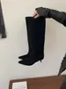 Botas de Cano Alto Pretas Apontadas Estilo Minimalista Femininas Salto Fino Salto Médio Botas Longas Emagrecedoras Versátil Petite Outono 2026