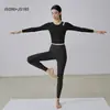 Roupa de Yoga Esportiva Plus Size para Verão com Sutiã Embutido Emagrecedor Secagem Rápida Manga Longa Roupas para Fitness Pilates Treinamento
