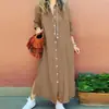 En Stock Modelo Nuevo Transfronterizo Amazon Bloques de Color Botón Color Sólido Solapa Manga Larga Holgado Vestido Cárdigan