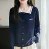 Cárdigan de Punto con Cuello Polo Color Block Estilo Francés para Mujer, Chaqueta Corta con Cordón, Suéter con un Diseño de Moda para 2026