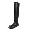 Botas Largas Adelgazantes de Cuero Super Elástico para Mujer Botas Elásticas Otoño Invierno Punta Redonda Lazo Suela Plana Ceñidas a la Pierna Botas Largas Elásticas No por Encima de la Rodilla