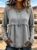 2026 Nova T-shirt Feminina Manga Longa Solta Patchwork com Franjas Cor Sólida Estilo Europeu e Americano Gola Redonda Casual Versátil Top Transfronteiriço