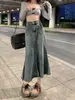 Falda vaquera estilo Hong Kong retro para mujer, nuevo modelo 2026, dobladillo deshilachado, longitud media, tiro alto, corte A adelgazante, falda vaquera ajustada