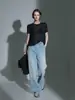 Pantalones de Mezclilla Anchos de Gama Alta Minimalistas con Caída Relajada, Pantalones Largos de Mezclilla de Pierna Ancha de Cintura Alta, Mezclilla Ancha Suelta hasta el Suelo
