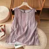 Chaleco de Algodón y Lino a Rayas Retro para Mujer Moda Cuello Redondo Sin Mangas Ropa Exterior Capa Base Top Pulóver Top Mujer 2026 Verano Nueva Llegada