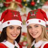 Chapéu de Natal de veludo unilateral com aplicação de emblema de chifre, chapéu de Papai Noel, chapéu fofo com pompom para crianças para o Natal