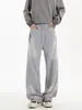 Pantalones de Chándal Deconstruidos de Color Sólido con Cordón para Hombre, Pierna Ancha Adelgazante, Diseño Holgado, Estilo Perezoso, Versátiles, Pantalones Largos Casuales y Cómodos