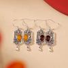 Joyería Yuebao Plata Esterlina S925 Ámbar Ámbar Sangre Vintage Envejecido Pendientes Huecos en Forma de Huevo Pendientes Elegantes de Gancho Largo de Hoja