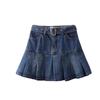 Talla grande Chica Gordita MM Falda Plisada de Mezclilla para Mujer Verano Cintura Alta Estilo Coreano Adelgazante Spice Girl Falda Línea A Falda Corta