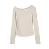 Camiseta de Manga Longa Tencel Lã com Decote Assimétrico Ombro a Ombro para Mulheres, Novo Estilo Outono 2026, Top Base de Caimento Relaxado