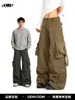 Calça de Trabalho OREETA Americana Clean Fit com Múltiplos Bolsos Unissex Solta Perna Larga Perna Reta Calças Casuais