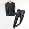 Traje de ropa interior térmica de terciopelo para hombre, fino, engrosado, forrado de polar, a prueba de frío, sin costuras, talla grande, ropa interior larga