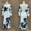 Modelo nuevo 2026 transfronterizo estilo europeo y americano vestido largo azul estampado elegante vestido de fiesta para mujer
