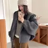 Nova coleção outono e inverno: casaco de lã casual, minimalista, liso, com capuz e cordão para mulheres, corte solto, cintura marcada, estilo curto, adequado para figuras petites