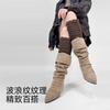 Calcetines Retro de Tubo Alto Grises Holgados para Mujer de Otoño e Invierno, Calcetines Cálidos de Lana Tejida para Pantorrilla, Venta al por Mayor de Lana