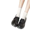 Calcetines Blancos Deshuesados Apilados para Mujer de Algodón Puro de Longitud Media Colocación de Verano Zapatos Pequeños de Cuero Medias Calcetines de Primavera y Otoño Luna