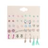 Aretes Populares Europeos y Americanos con Combinación de Múltiples Pares Unicornio Animal Borla Letras para Uso Diario Aretes Simples Elegantes