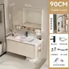 Gabinete de baño de aluminio con espacio de almacenamiento lateral, adecuado para baños pequeños, con lavabo cerámico integrado y mueble tocador