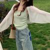 Cintura exterior Cárdigan Chal Delgado de Mujer Verano Falda Exterior Francesa Blusa Seda de Hielo Top de Punto Chaqueta Protección Solar