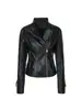 Chaqueta de Piel Sintética para Mujer con Cuello Solapa y Cremallera, con Mangas Acolchadas de Algodón que Resaltan la Figura