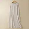 Vestido de Colorido Retro de Nicho con Cuello Redondo sin Mangas para Mujer, Vestido Chaleco de Algodón y Lino