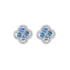 Aretes y Collar de Trébol de Cuatro Hojas Giratorio de Circonita Azul, Cadena de Cuello de Alta Gama y Elegante Estilo Chanel, Cadena para Clavícula Exquisita y Versátil
