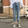 Verano 2020 Nuevo Estilo Coreano Cintura Alta Jeans Sueltos Ropa de Mujer Estudiante Rectos Pierna Ancha Acortados Pantalones Trendy Chic