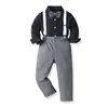 Traje de Camisa Negra de Manga Larga y Pantalón con Tirantes Transfronterizo para Primavera y Otoño, Disfraz de Fiesta de Caballero para Niños