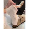 Calcetines Blancos Holgados para Mujer, Estilo Primavera y Otoño, Calcetines de Algodón de Media Pantorrilla para Verano, Estilo Coreano, Estilo Ins, Calcetines Largos de Encaje con Puntos para Combinar con Zapatos Birkenstock