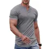 Versátil Wish transfronterizo europeo y americano más vendido para hombre casual de color liso manga corta cuello redondo abotonado corte ajustado camiseta para hombre