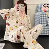 Pijama com estampa de nuvem, mangas compridas quentes com bojo, calça longa doce, novo conjunto para ficar em casa, fofo, que pode ser usado fora