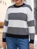 Ropa de talla grande para mujer de comercio exterior europeo y americano transfronterizo, tops de suéter para mujer, prendas de punto de moda a rayas y bloques de color casuales para otoño e invierno para mujeres